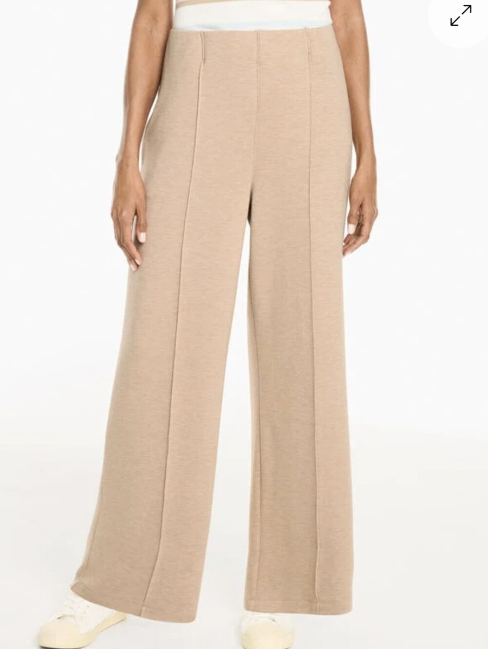 Talbots AirKnit Stretch Hollywood Waist Wide Leg Pants Sz S Neutral Beige Flowy